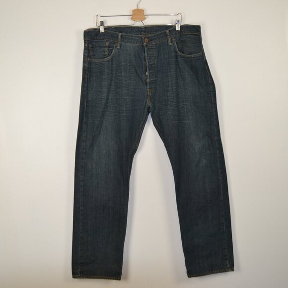 Levis 501 Denim Jeans Mens 40/32 Button Fly Big Mans 5 Pocket Straight Leg Pants - Picture 1 of 9